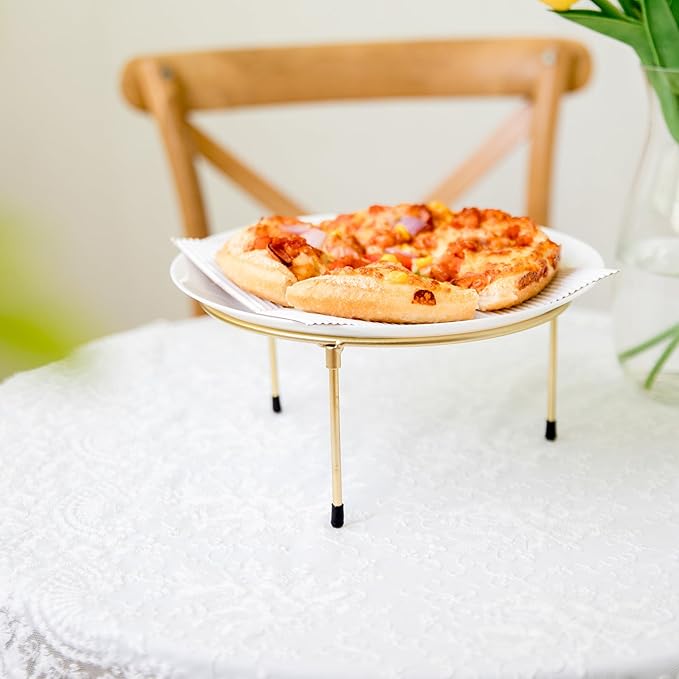 HPC DECOR Set of 6 Gold Metal Wire Pizza Pan Riser Stands-Round Pizza Tray Riser Rack Holder-Tabletop Display Racks,buffet risers for Food Platter Tray-Metal Display Stands for Home,Restaurant,Party.