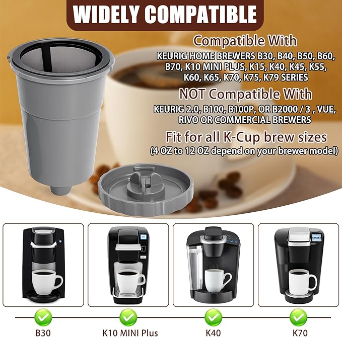 Podoy Coffee Filters Reusable Compatible with B30 B40 B50 B60 B70 K10 MINI Plus K15 K40/45 K55 K60/65 K70/75/79 series 5048 Old Mode Grey (2 Pack)