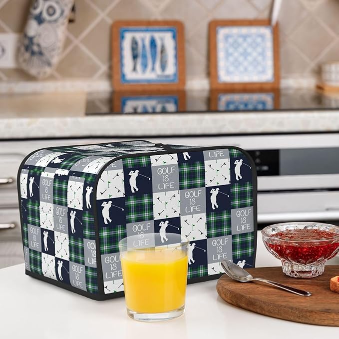 Golf Navy Patchwork Covers for Toasters 4 Slice,Cute Funny Bread Machine Cover with Handle,Washable Stain Resistant Kitchen Small Appliance Cover Dining Decor