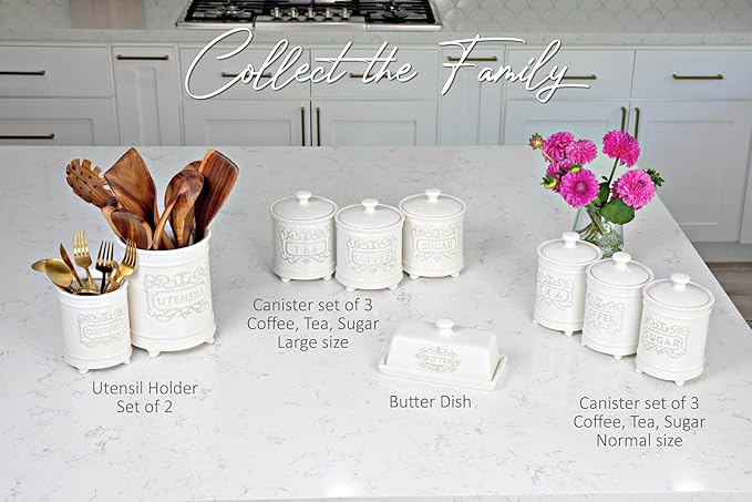 25DOL Large 7.5"+5.5" Elegant Ceramic Utensil Holder for Countertop, Cooking Utensils Organizer for Spatula, Large Utensils Crock for Kitchen Counter, Kitchen Decor, set of 2, White