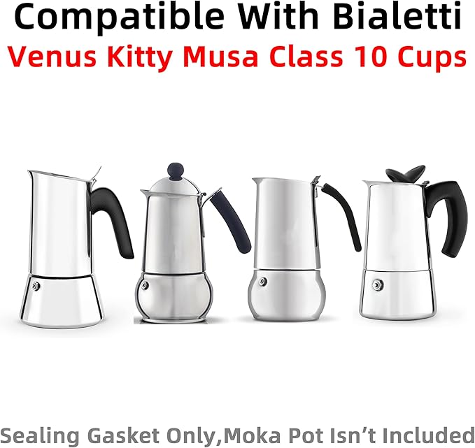 [UPGRADED] Sealing Gasket for Bialetti New Venus Induction 10 Cups (15.5Oz 460ML) Stovetop Espresso Maker-6 PCS Silicone Seal Ring for Venus Kitty Musa Class Stainless Steel Stovetop Coffee Maker Pot