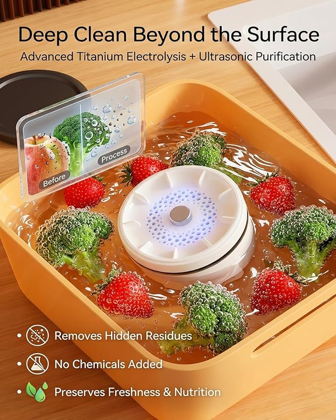 Ultrasonic Fruit and Vegetable Produce Cleaner Device Washing Machine Portable Wireless Waterproof Veggies Wash Cleaning Purifier with Titanium Electrolysis Purification for Home Kitchen(2PCS)