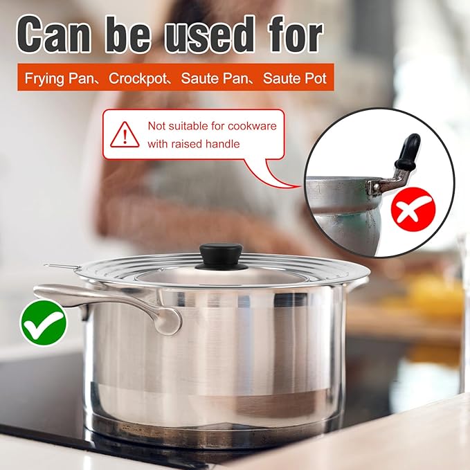 Universal Lid for Pots and Pans Skillets, Stainless Steel Pan Cover Fits 6-7-8 Inch Cookware,Replacement Frying Pan Cover, Cast Iron Skillet Pot Lids with Heat Resistant Knob