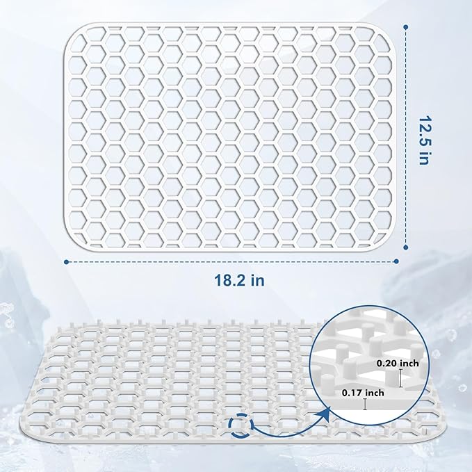 Bestjing Silicone Sink Protectors for Kitchen Sink - 18.3"x12.5" Kitchen Protector Accessory, Non-Slip Heat Resistant Mat for Bottom of Farmhouse Porcelain Stainless Steel (White)