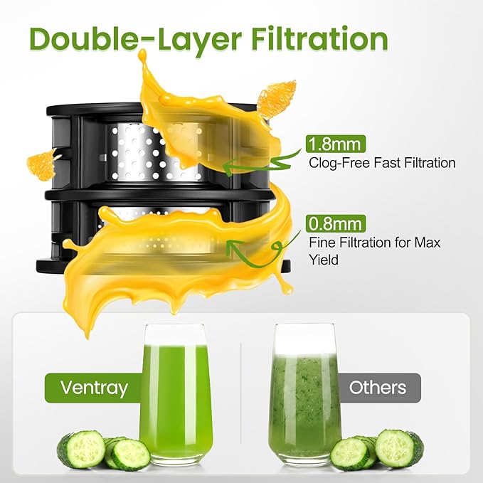 Ventray Cold Press Juicer, Slow Masticating Juicer Machine with 4.7" Wide Feed Chute for Whole Vegetables & Fruits, Juice Extractor High Juice Yield, Easy to Clean