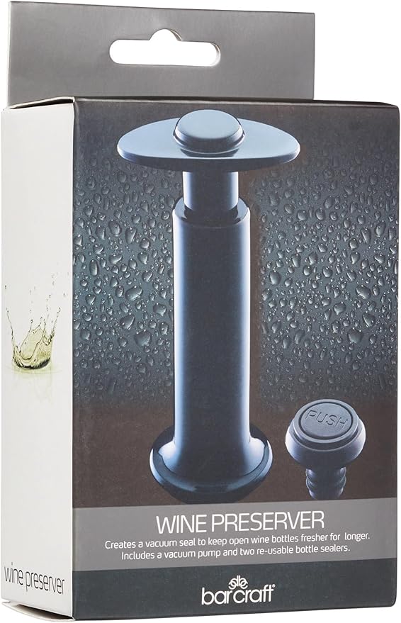 BarCraft Wine Vacuum Pump and Bottle Stoppers Set in Gift Box, 3 Pieces