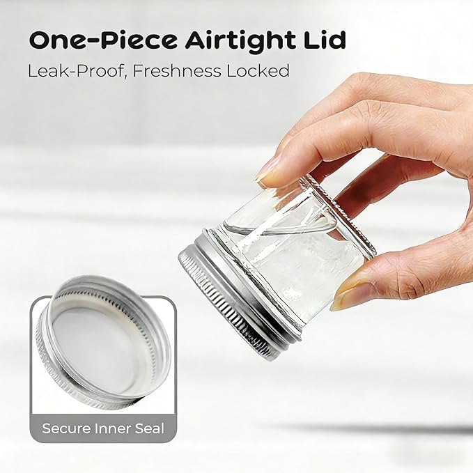 6 Pack Mini Mason Jars 2 oz Glass Jars with Lids, Small Glass Jars for Jam Ginger Shots Honey Spices Wedding Favors, Includes Labels, String & Handmade Tags