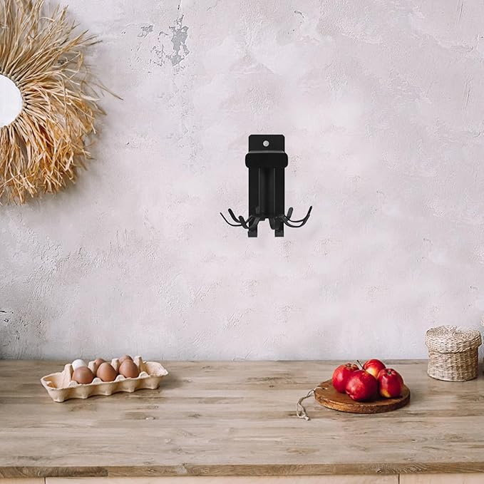 Angoily Wall Mounted Rotating Kitchen Utensil Hooks Organizer, 8 Black Hooks for Hanging Cooking Tools and Sundries, Space-Saving Wall Hanger for Kitchen and Bathroom Storage