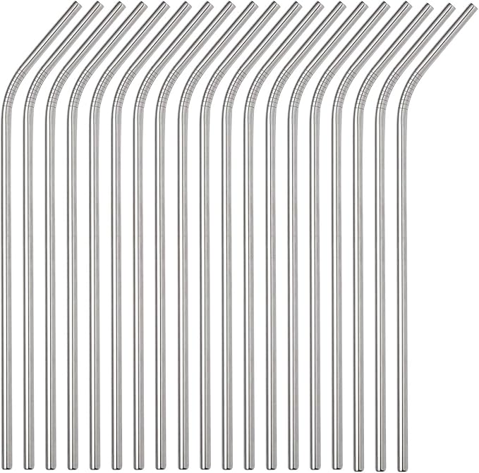 Reusable Metal Straws in Bulk 100 Pieces,8.5'' x 6mm Stainless Steel Straws for 20oz 30oz Tumbler Yeti Cup,Curved Bent Metal Drinking Straws Bulk For Wholesale (100pcs All Bent -8.5" Silver)