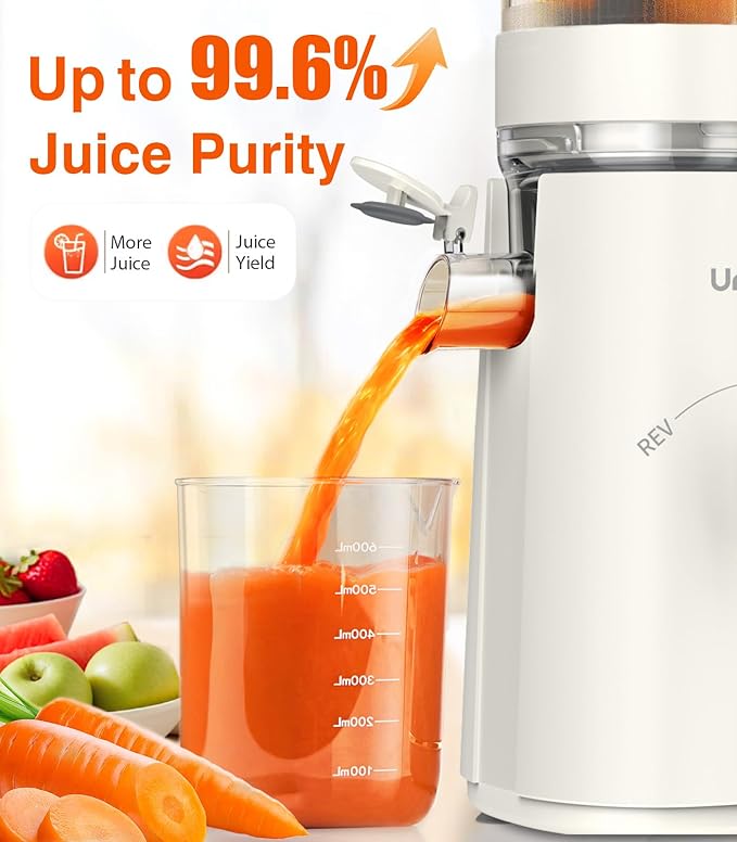 Juicer Machines, 2-in-1 Cold Press Juicer for Juice & Sorbet, suit for Vegetable and Fruit with 5-Inch Wide Chute, Powerful Masticating/High-Yield High Nutrients/Rev Mode/Easier Clean (White)