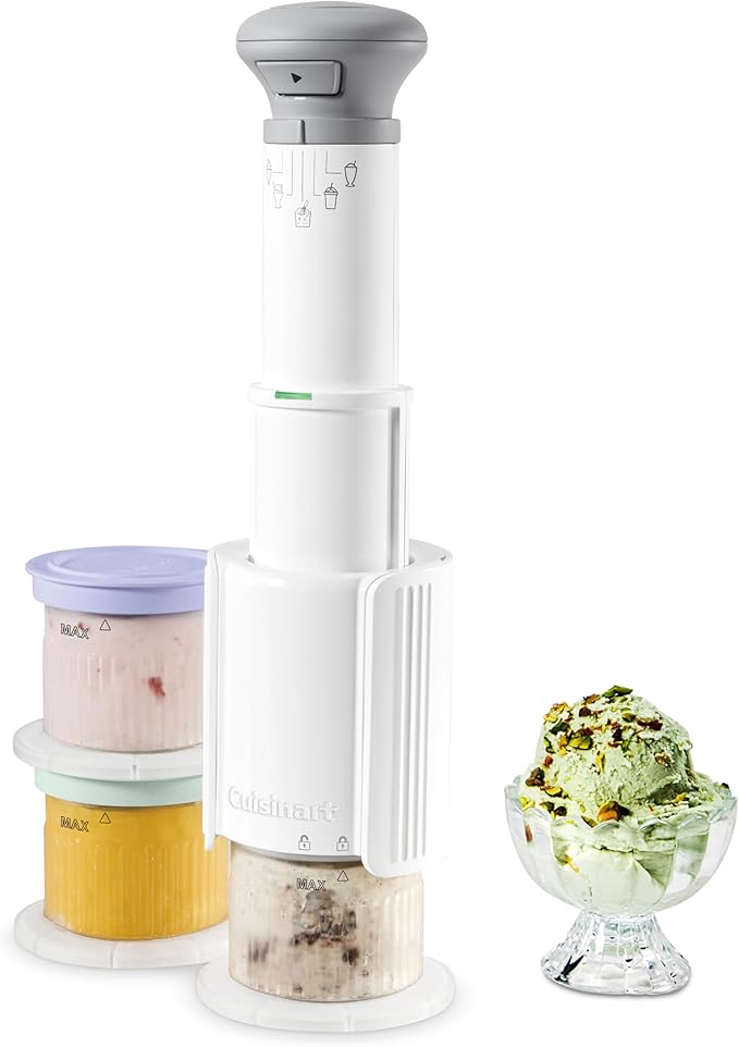 Cuisinart Ice Cream Maker – Cuisinart FastFreeze 5-in-1 Ice Cream, Milkshakes, Slushies, Sorbets and Mix-Ins, Freeze Wand, Two 0.5-Pint Mixing Cups with Lids, Easy to Clean, ICE-FD10