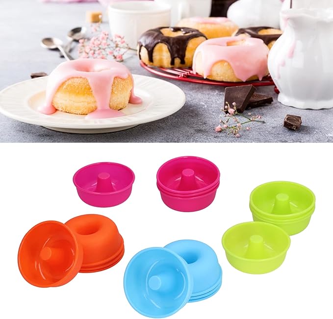 16PCS Mini Donut Mold, Silicone Donut Pans Reusable Baking Cups Cupcake Mold Bright Colors for Pastries Puddings