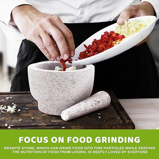 Mortar and Pestle Set,Heavy Duty,Unpolished Granite,8Inch-5Cup Capacity,Grinder for Spices and Seeds,Grinding,Crushing and Mashing Spices,Nuts,for Guacamole,Garlic Sauce,Gray.