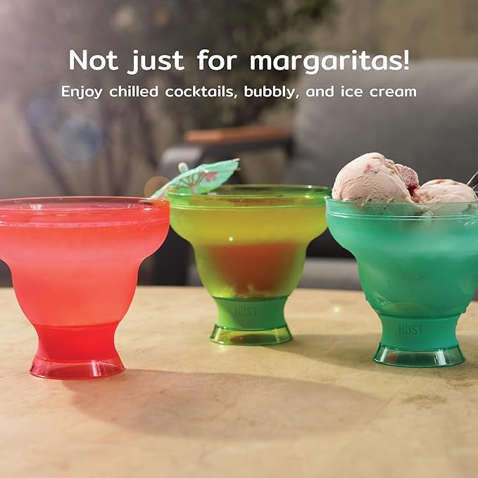 HOST FREEZE Margarita Cocktail Glasses, Frozen Cup Double Wall Plastic Margarita Glasses Drinking Set Modern Drinking Glasses 12oz Punch Pink Set of 2