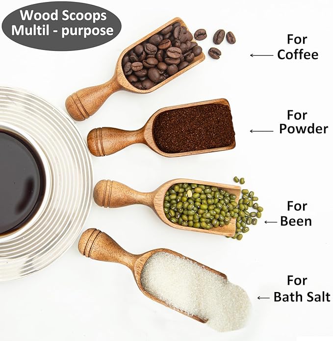 Wooden Scoops for Canisters 3PCS Small Wooden Scoop for Jars Acacia Wood Scoops for Canisters Mini Scoop for Ground Coffee Scoop for Seasoning Bath Salt Laundry Shovel-Multipurpose