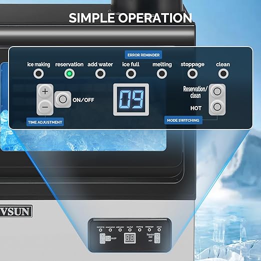 ROVSUN 90LBS/24H Commercial Ice Maker with 2 Water Inlets, Stainless Steel Ice Machine Countertop & Freestanding for Restaurant Bar with 11lbs Storage Bin, Ice Scoop, Drain Pipe & Water Filter