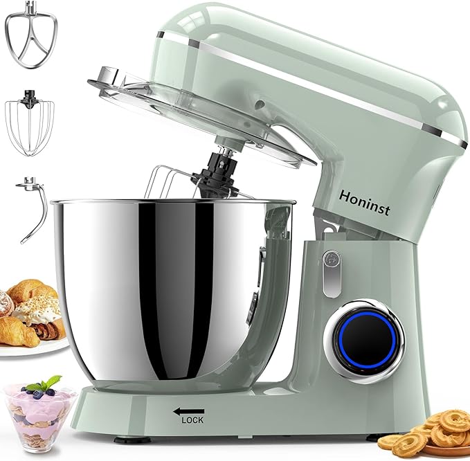 Honinst Stand Mixer, 6.5QT 10-Speed Tilt-Head Electric Stand Mixer, 3-In-1 Kitchen Mixer with Bowl, Dough Hook, Whisk and Beater, Food Mixer for Baking, Cake and Most Home Cooks, Green