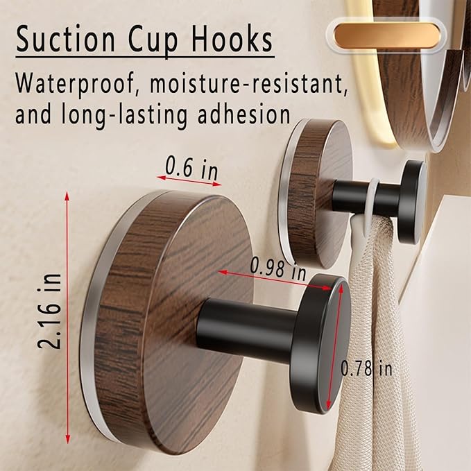 Suction Cup Hooks for Shower, 9 PCS Waterproof Towel Hooks for Bathroom Window Glass Door Adhesive Hooks, Bath Robe Looafh Wreath Hooks for Hanging, No Drill Removable & Reusable
