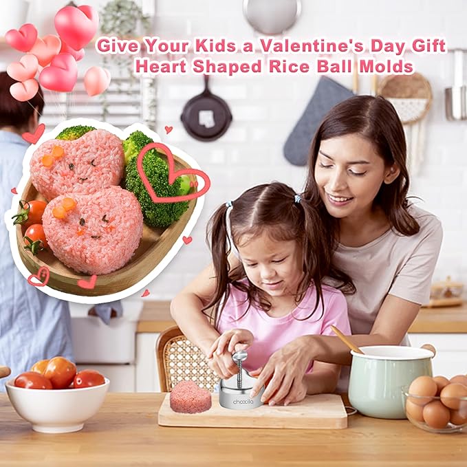 Heart-Shaped Onigiri and Spam Musubi Mold - Stainless Steel Rice Ball Mold - Valentine's Day Gifts for Kids