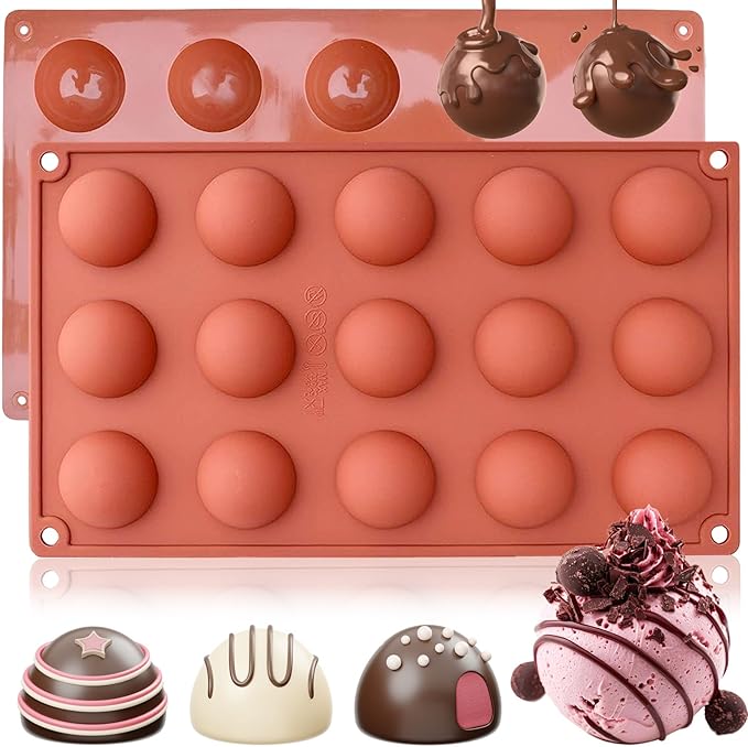 2 Pcs Chocolate Molds, 15-Cavity Semi-Sphere Non-Stick Silicone Chocolate Mold, Small Baking Baking Molds for Making Chocolate, Cake, Jelly, Mousse, Ideal Homemade Food Grade BPA Free Silicone Mold