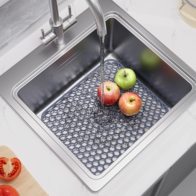 Bestjing Silicone Kitchen Sink Protector Mat 13.7"x 11.7" - Kitchen Sink Grid Accessory, Non-Slip Heat Resistant Grid Dry Mat for Bottom of Porcelain Stainless Steel, Dishwasher Safe