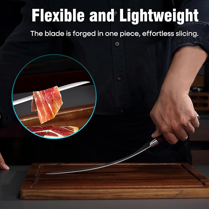 PAUDIN 10 Inch Ham Slicing Knife, Professional Carving Knife for Meat, High Carbon Stainless Steel, Ergonomic Pakkawood Handle with Sheath, Ultra Sharp Blade for Prosciutto/Jamon Serrano, Gift Box