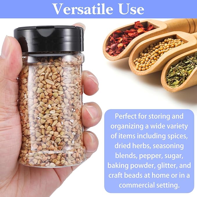 48 Pack 6 Oz Plastic Spice Jars with Shaker Lids, Clear Empty Seasoning Containers, BPA-Free PET Spice Bottles for Powders & Dry Goods