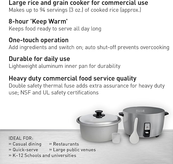 Panasonic Commercial Electric Rice Cooker, 120V Large Capacity 46-Cup (Cooked), 23-Cup (Uncooked) with One-Touch Operation - SR-GA721L - Silver