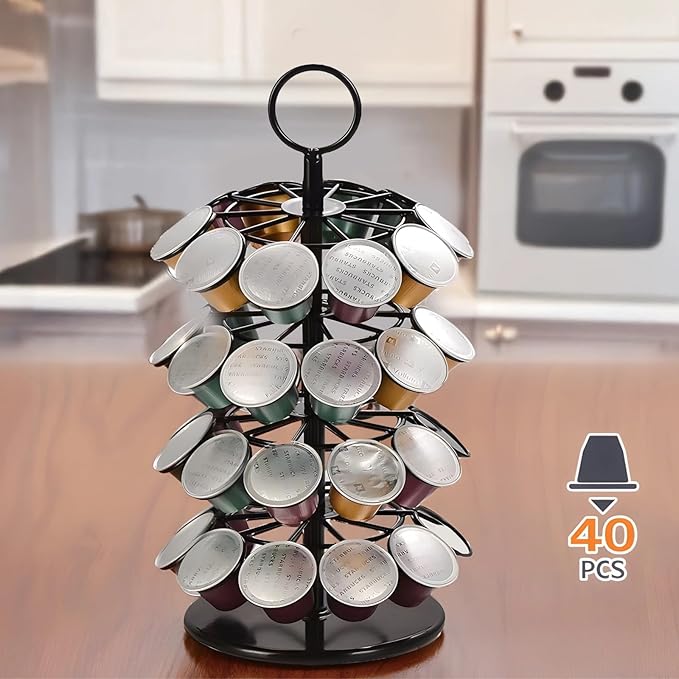 Coffee Pod Holder for, 360° Rotating Coffee Pod Carousel, Organizer Rack for 40 Coffee Capsules