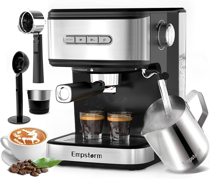 Empstorm 20 Bar Espresso Machine, Cappuccino Machines with Milk Frother Steam Wand, Latte Machine for Home&Barista, Automatic Shut-off Function