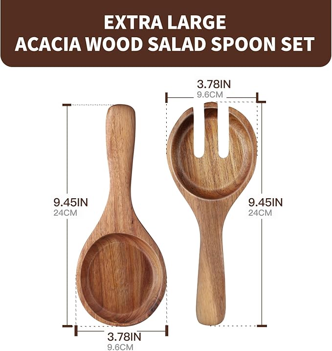 Large Glass Salad Bowls Set with Acacia Wood Base and Lid and Salad Serving Utensils, Elegant and Practical Salad Bowls for Kitchen Essentials Party
