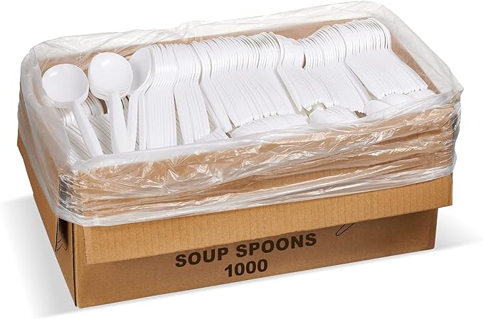 1,000 Plastic Disposable Soup Spoons Bulk White Medium Weight Disposable Silverware Plastic Cutlery Spoons