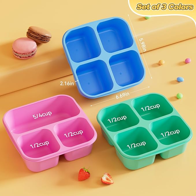 6 Pcs Snack Box Container Set, Reusable 3&4 Compartment Meal Prep Snack Containers for Adults Kids Toddler, BPA-Free Divided Lunchable Container for School, Work and Travel (Multicolor)