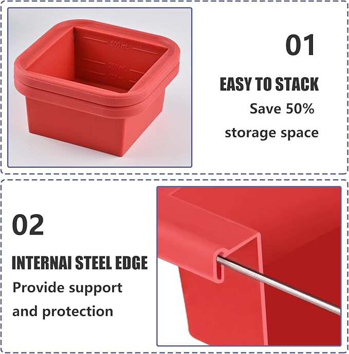 2 Cup Silicone Freezer Trays with Lid 4 Pack Silicone Freezer Molds soup freezer containers Make 4 Perfect Soups, Broths, Stews, Sauces, Curries (Red)