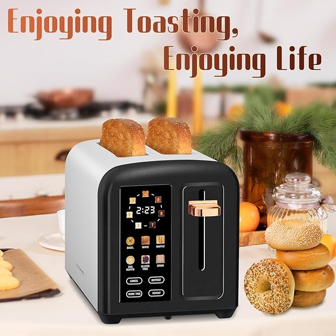 SEEDEEM Toaster 2 Slice with Touch Screen, Faster Heating Speed, 7 Shade Setting, 6 Bread Type, 1.5”Wide Slots Toaster, Removable Crumb Tray, 1350W, Dark Chocolate