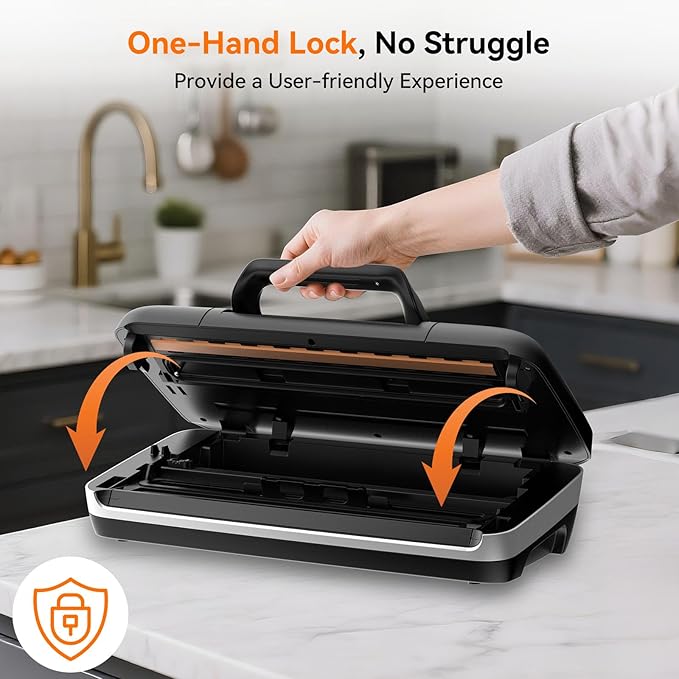 Newise 85Kpa Vacuum Sealer Machine - Kitchen Gifts, 10-in-1 Full Automatic Food Saver with Easy-Lock Handle, Built-in Cutter & Roll Storage for Dry/Moist Foods, Includes Bags & External Hose