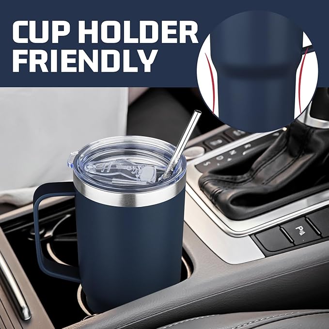 20 oz Tumbler with Handle Stainless Steel Insulated Coffee Mug Tumbler with Lid and Straw Double Wall Vacuum Insulated Coffee Mug Leak Proof Travel Mug Tumbler for Hot and Cold Drink (Navy Blue,4pack)