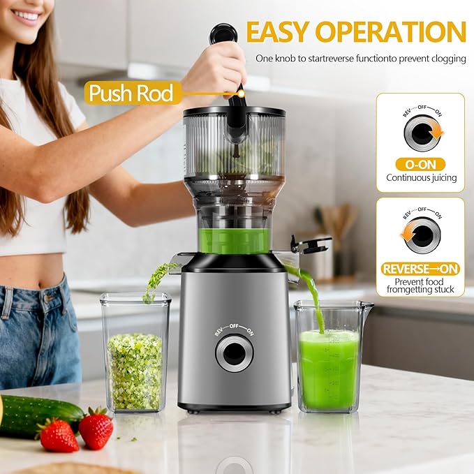 Cold Press Juicer Machine 5.4" Wide Feed Chute Juice Extractor Machine High Juice Yield, Slow Masticating Juicer