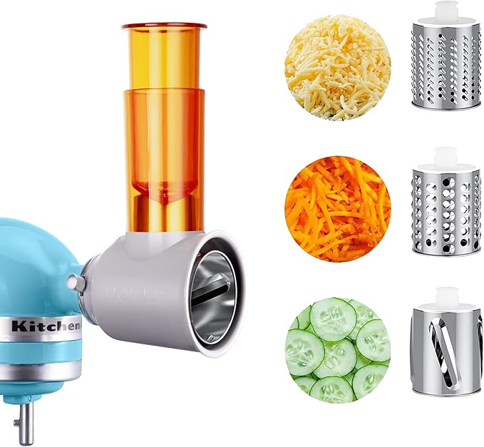 Slicer Shredder Attachment for Kitchen, Kitchenaid Attachments, Cheese Grater Attachment, Vegetable Slicer Attachment, Food Processor Attachment for Kitchen Aid Stand Mixer with 3 Blades (Grey)