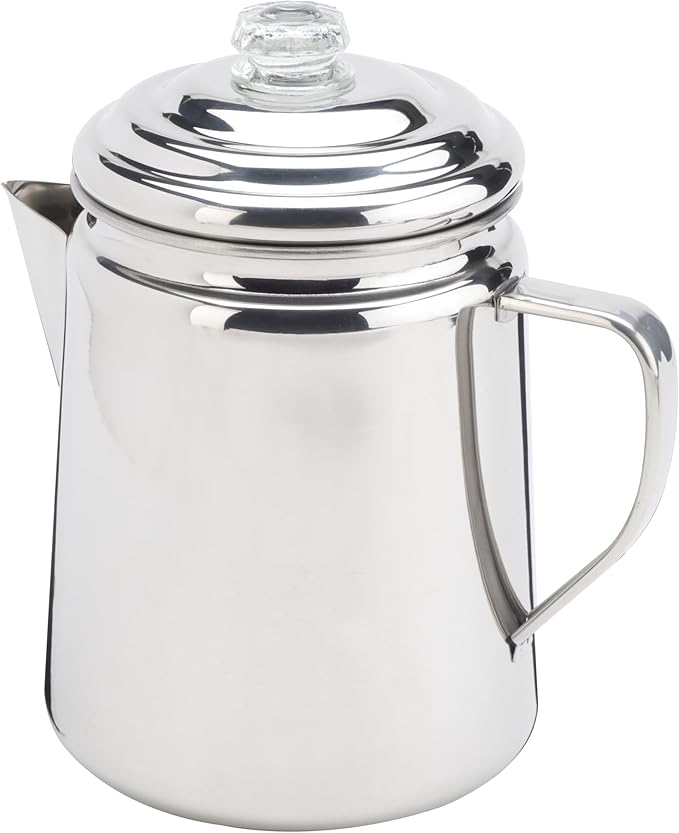 Coleman Stainless Steel Coffee Percolator, 12-Cup Capacity Durable Outdoor Coffee Maker for Camping, Backpacking, RV, Stovetop, Campfire, & More, No Filters Needed