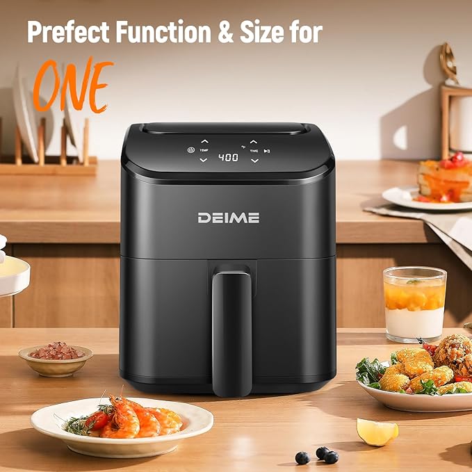 DEIME Air Fryer, Small Digital 3 Qt Airfryer Space Saving Compact, Bake, Reheat, Roasts for Quick Easy Meals, Mini Compact & Quiet, Nonstick & Dishwasher Safe Basket (Black)