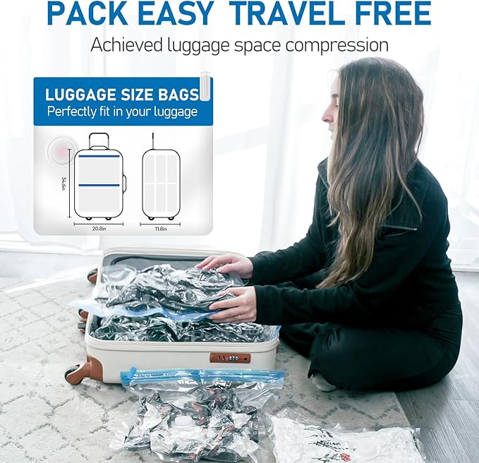 VMstr Vacuum Storage Bags with USB Electric Pump, 6 Pack Carry-on Size Space Saver for Clothes and Clothing Travel, Compression Bags for Clothes