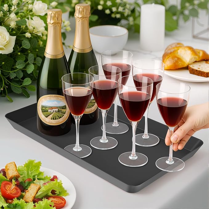 WOWBOX 4 pcs Serving Tray for Entertaining, Serving Platters for Snacks, Fruit, Cookies, Dessert, Reusable Plastic Trays for Serving Food and Pantry Organization in Kitchen & for Parties, (Black)