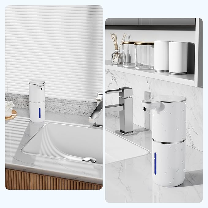 Fantictas Automatic Soap Dispenser,Touchless Automatic Foam Soap Dispenser 380ML, USB Charging 4 Adjustable Levels Wall Mount for Kitchen & Bathroom, White