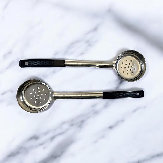6 Ounce Slotted Stainless Steel Portion Control Ladle Spoon for Measuring and Serving; Commercial Grade Serving Scoops [Pack of 2]