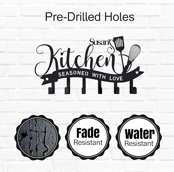 Personalized Kitchen Wall Decor Custom Name Metal Utensil Hook Rack Kitchen Organizer Wall Mounted Decorative Hooks for Home Mothers Day Gift