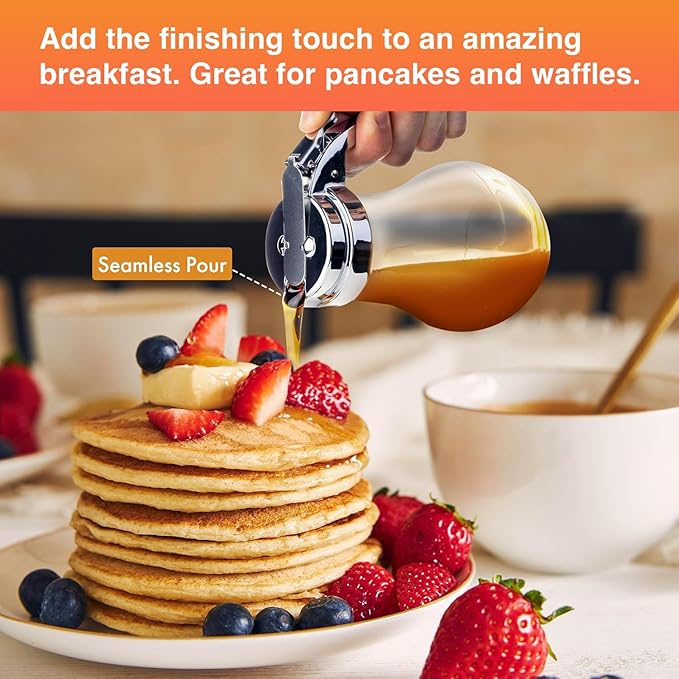 Glass Syrup Dispenser - 14 Oz Syrup & Honey Dispensers - Maple Syrup Dispenser for Honey - Large Syrups Dispenser Durable Clear Glass - Easy Pour Spout, Leak-Proof Lid