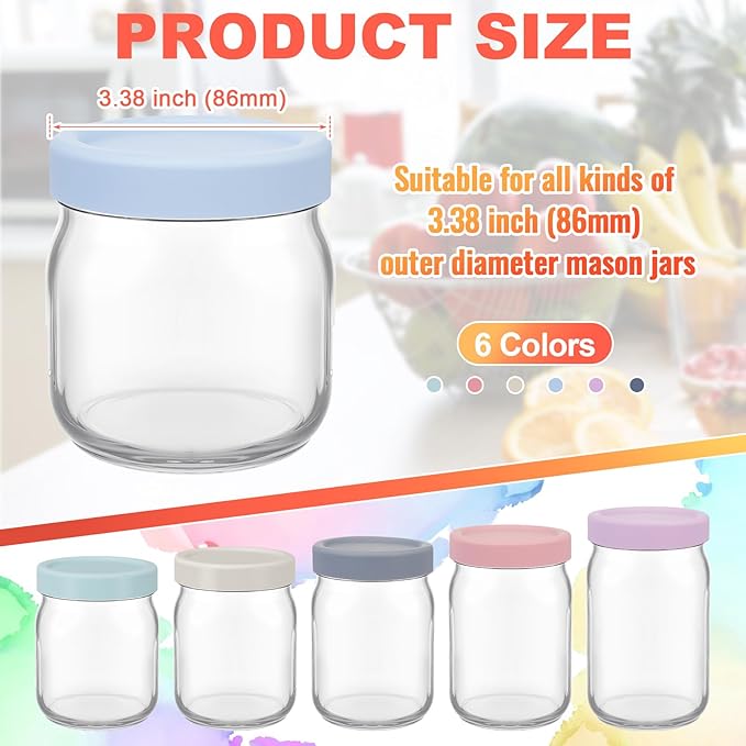 Teenyyou 6 Pcs Silicone Wide Mouth Lids Mason Jar Lids Thickened Leak Proof Lid for 86 mm All Wide Mouth Mason Jars, Reusable Large Canning Jar Caps(Morandi)