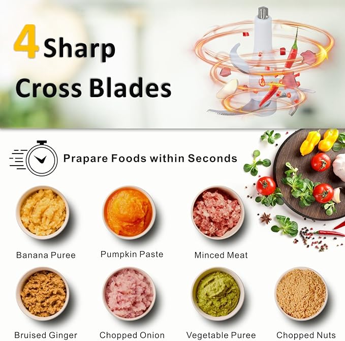 Sunfuny Cordless Food Processor, Mini Food Chopper Wireless with 5-Cup Glass Bowl, 6000mAh Battery USB-C Rechargeable Vegetable Chopper, Electric Meat Blender Garlic Grinder,Mom's Gift (Rose Gold)