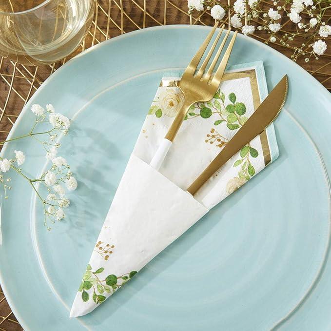 Kate Aspen Sage Green Party Decorations, Eucalyptus Floral Botanical Garden 62 Piece Plates and Napkins Party Supplies (16 Guests) Greenery Baby Shower Decorations & Bridal Shower Decor